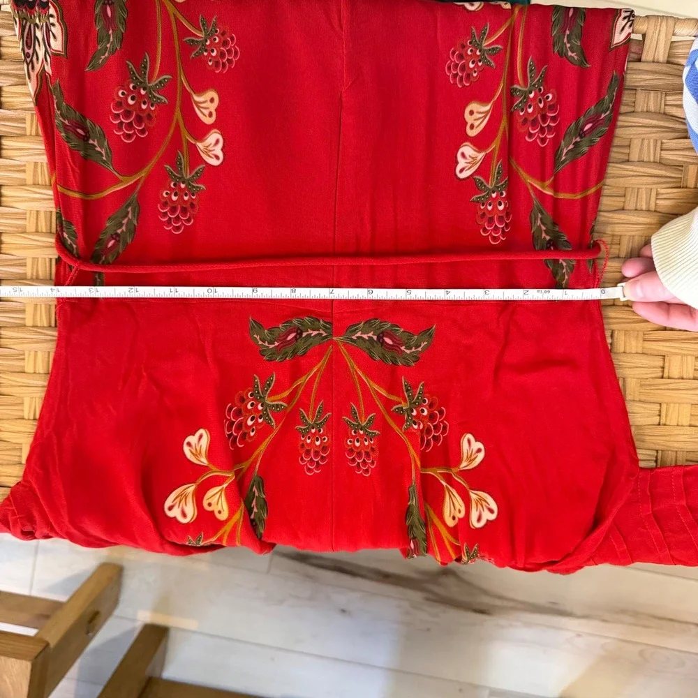 Farm Rio Berry Garden Red Floral Long Sleeve Pleated Maxi Dress Small NWT 310758 - Picture 7 of 9